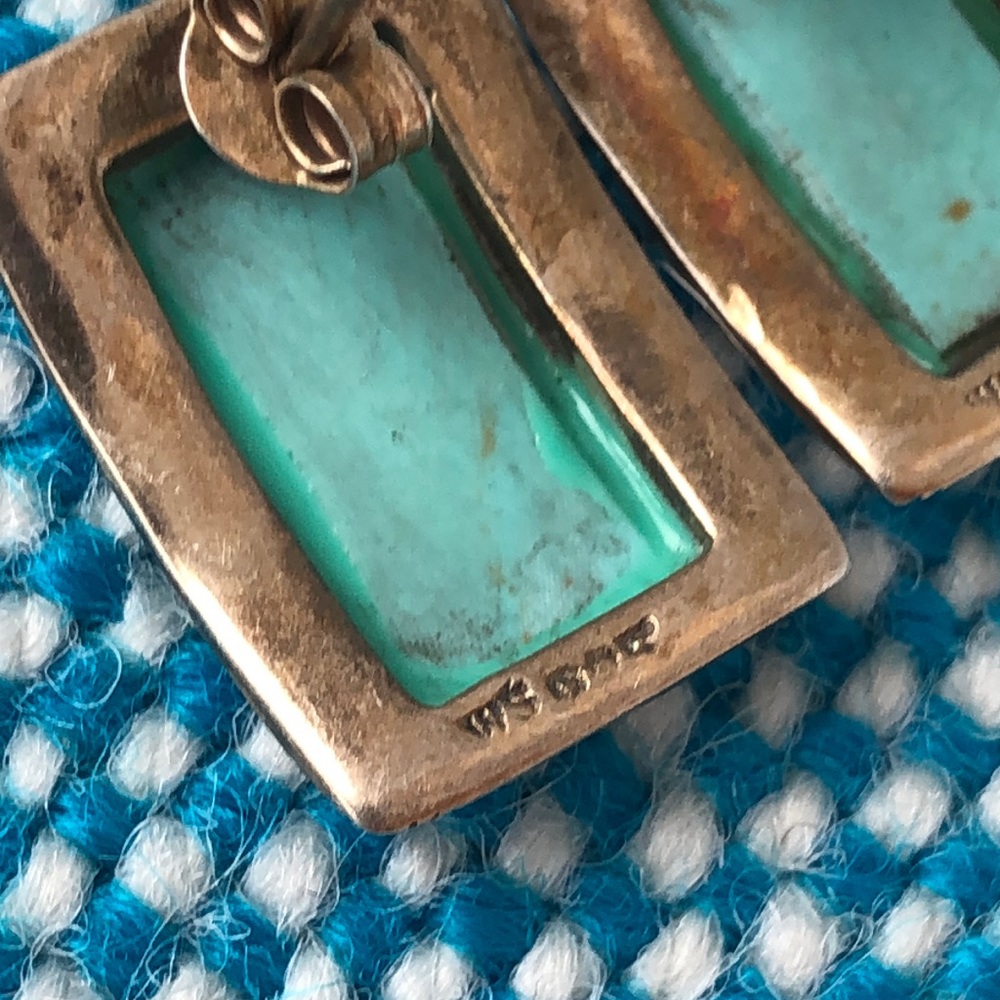 Sterling silver Turquoise Marcasite post earrings - Picture 3 of 4